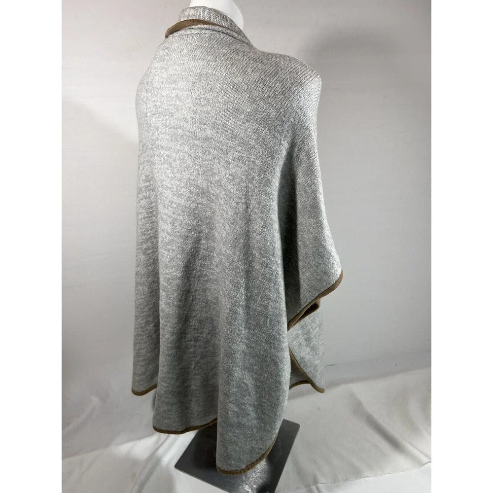 Freeway Boho‎ Shawl Womens One Size Gray Brown Contrast Trim Casual